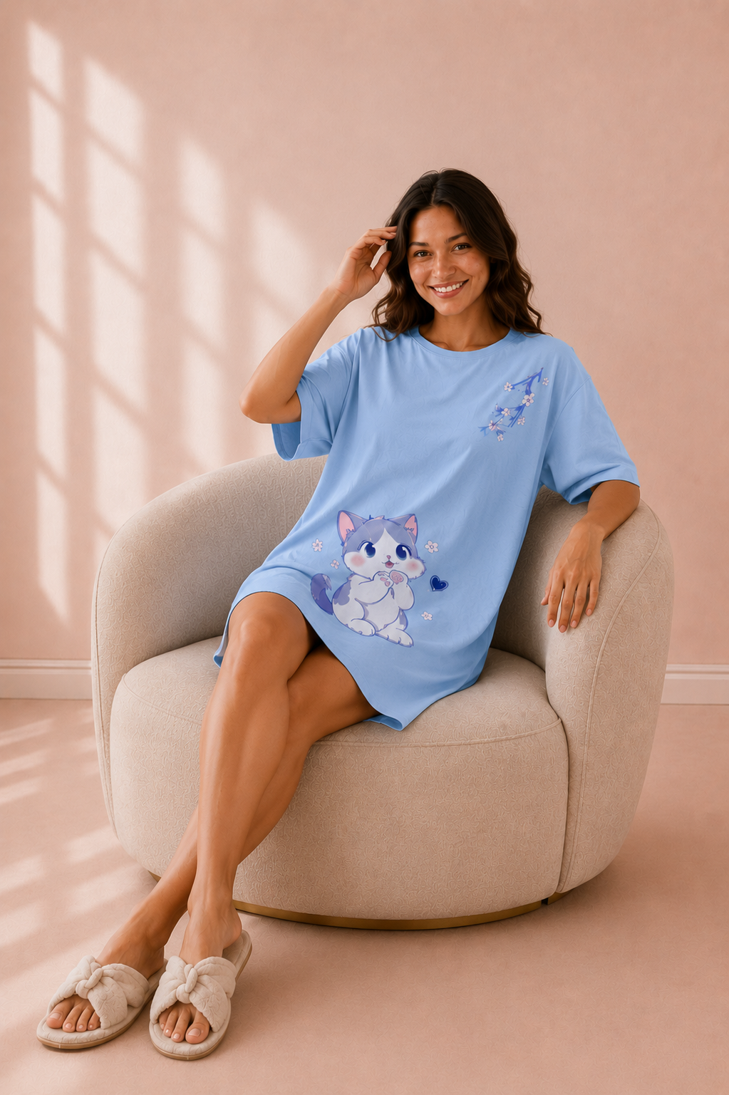 Women’s Short-Sleeve Cotton Nightshirt-1122-k