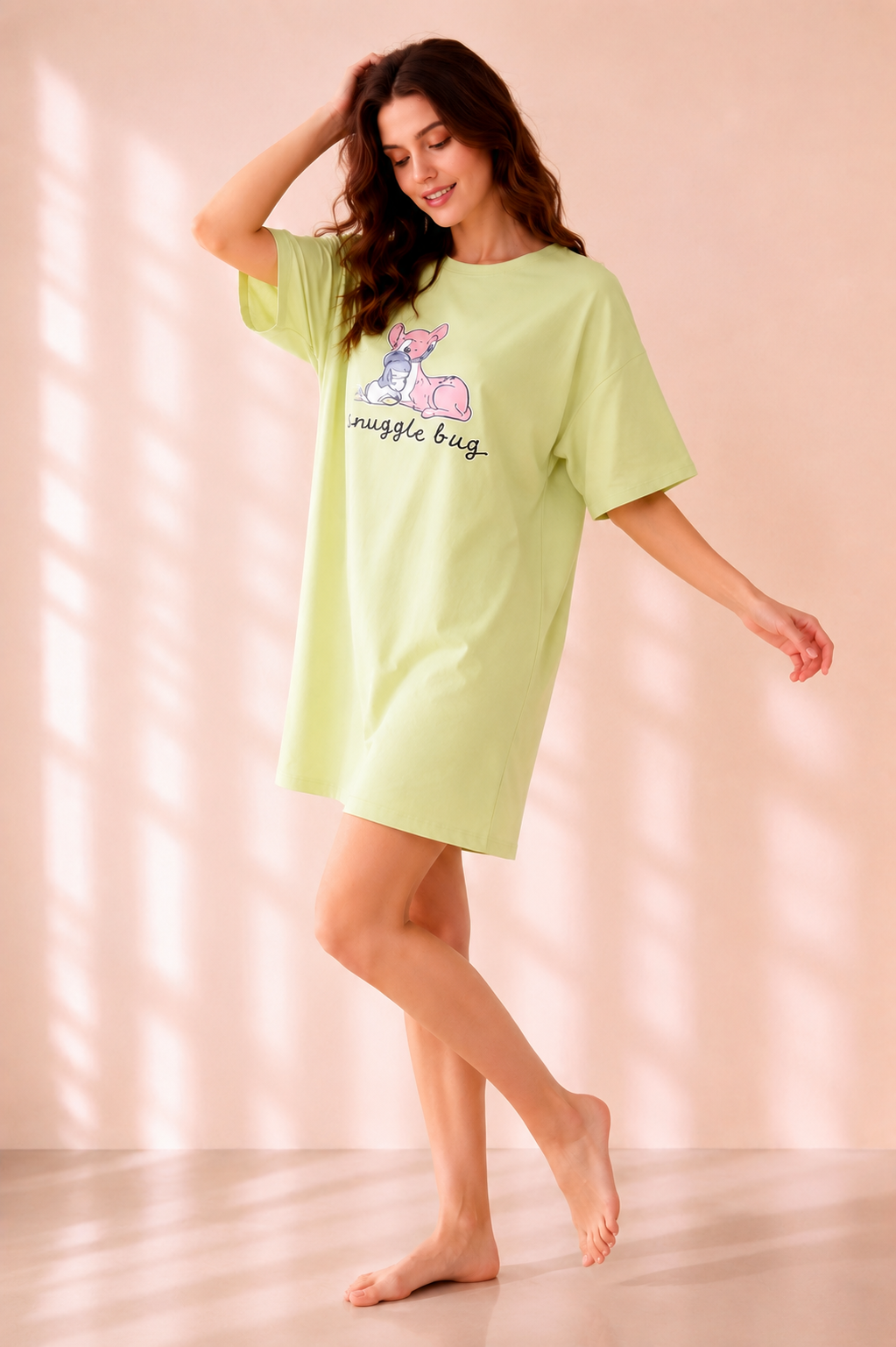 Women’s Short-Sleeve Cotton Nightshirt-1121-k