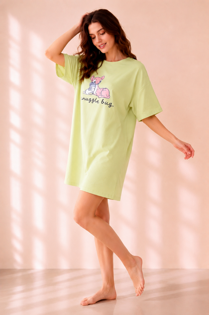 Women’s Short-Sleeve Cotton Nightshirt-1121-k